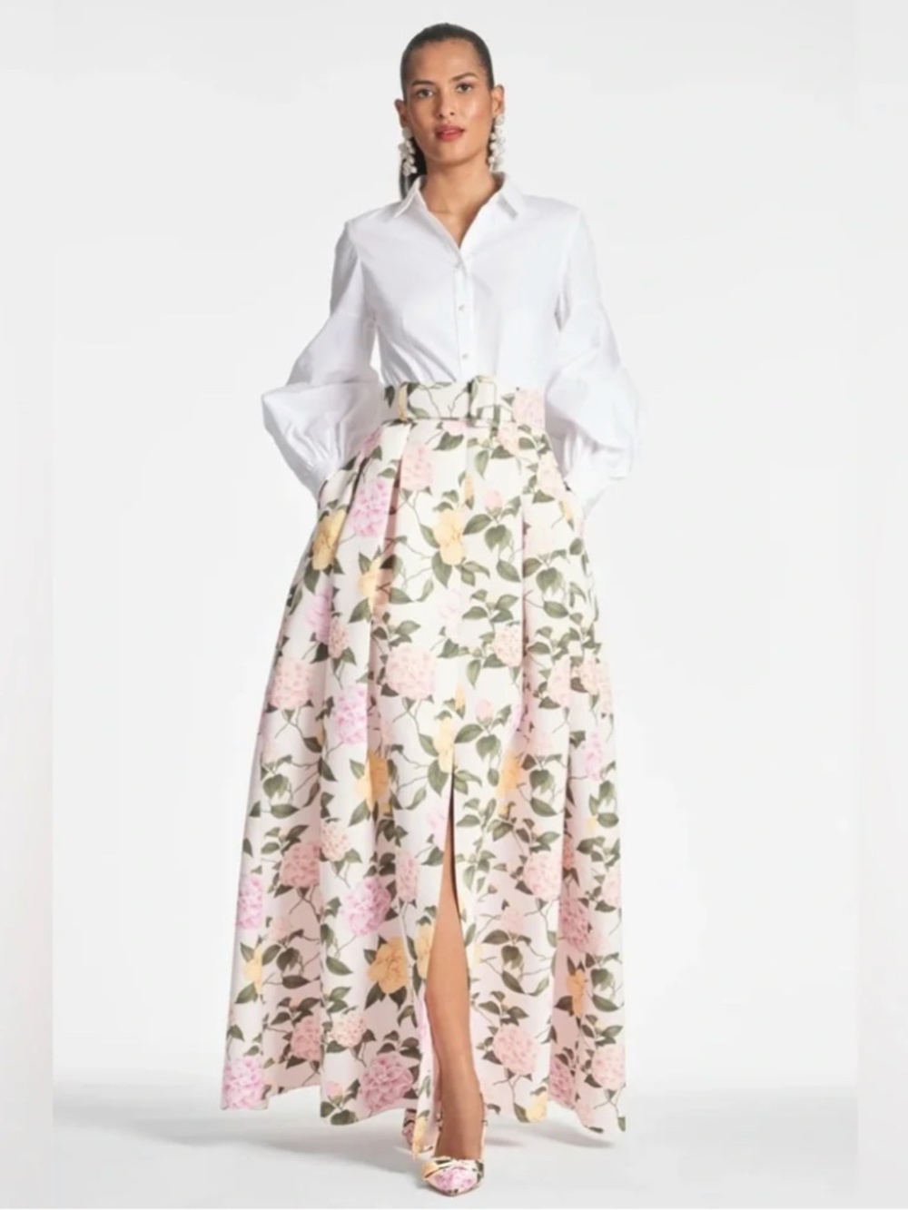 Sachin & Babi Florence Gown in White/Pink Lemonade Bouquet Size 22
